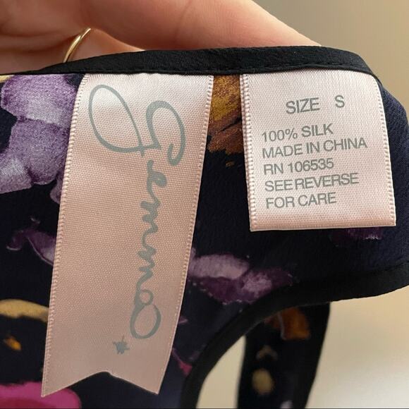 GEMMA 100% silk floral racerback flowy layered tank blouse black/pink size small - Picture 5 of 5